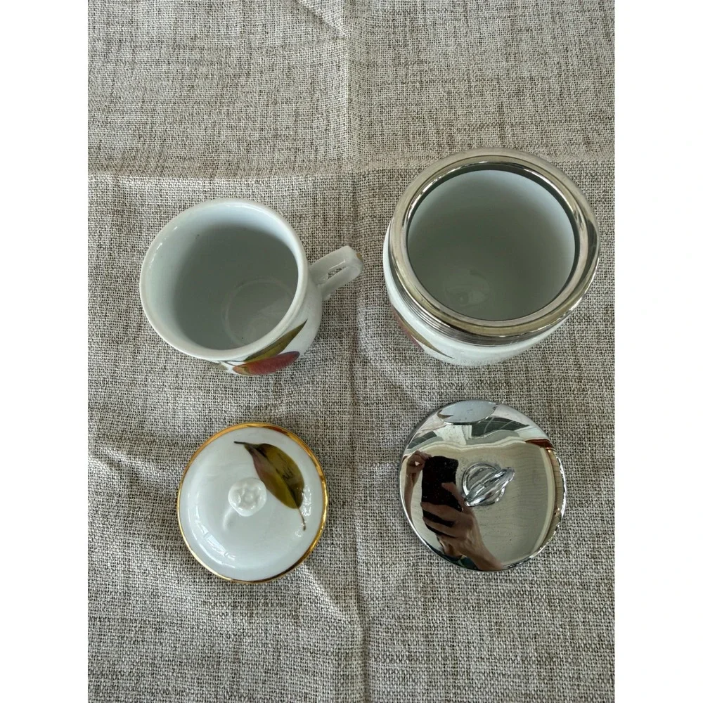 Royal Worcester Egg Coddlers Set of 2 White Excellent Evesham Gold Chrome